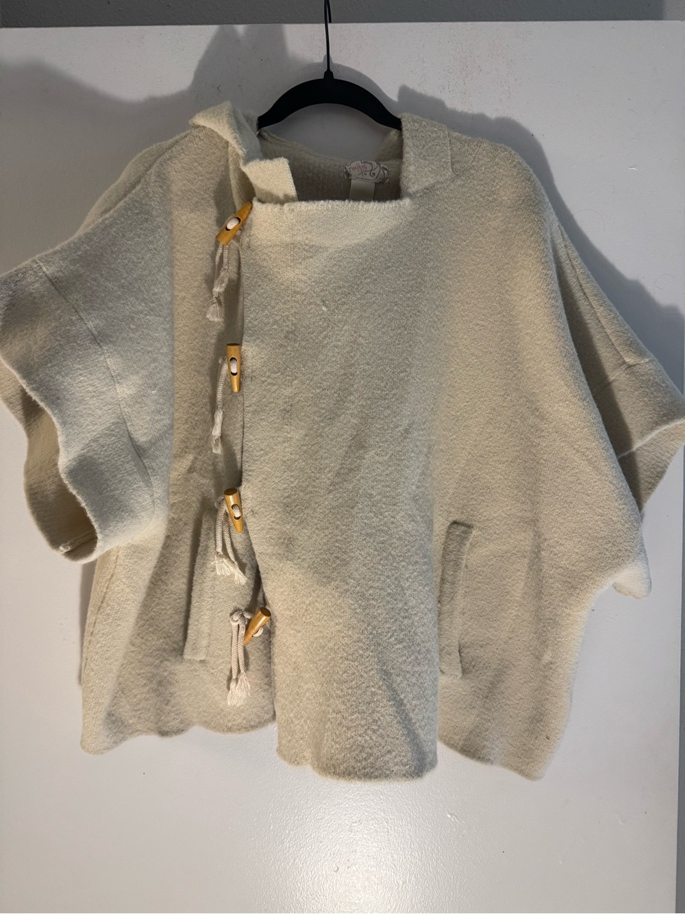 Free People Women’s Cream Toggle-Front Hooded Poncho One Size